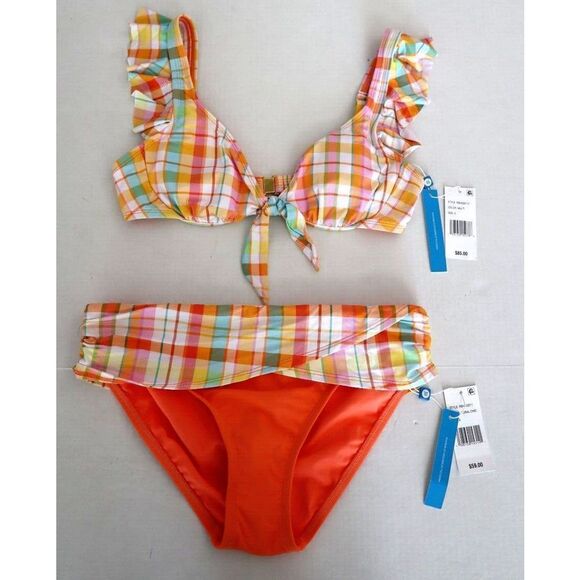 Bleu Rod Beattie RBHS22511 Sz 6 Multi Plaid Hip To Be Square 2-Pc Bikini Set$144 - Picture 1 of 10